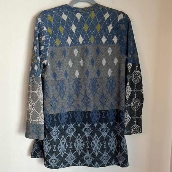 J. Jill Women Patchwork open cardigan duster argyle long sweater blue gray Small - Picture 11 of 11